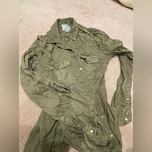 Maeve/Anthropologie Belted Army Green Button-Down Shirt
